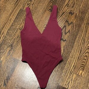 Aritzia Burgundy V-Neck Bodysuit